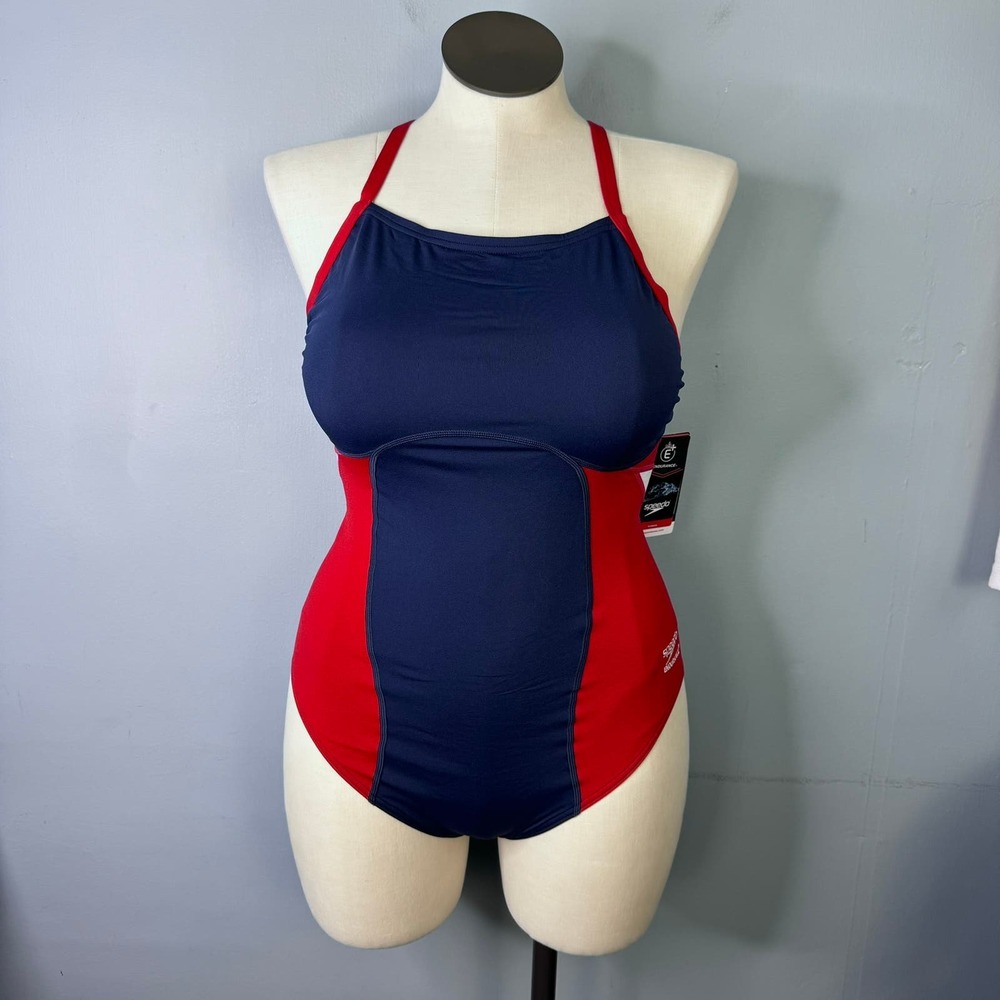 Speedo Navy and Red One-Piece Swimsuit